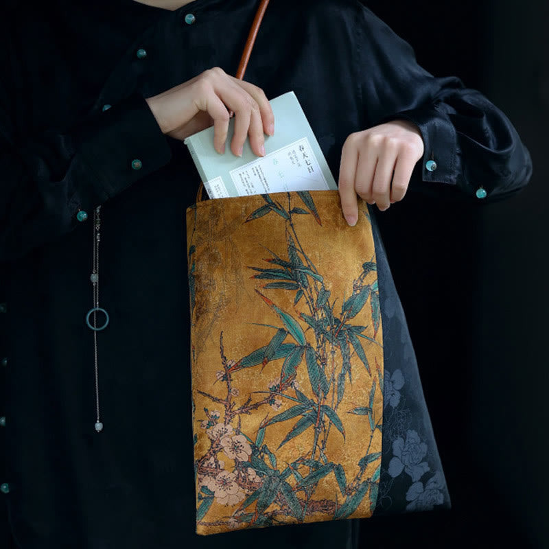 Bamboo Leaves Flower Butterfly Persimmon Shoulder Bag Handbag