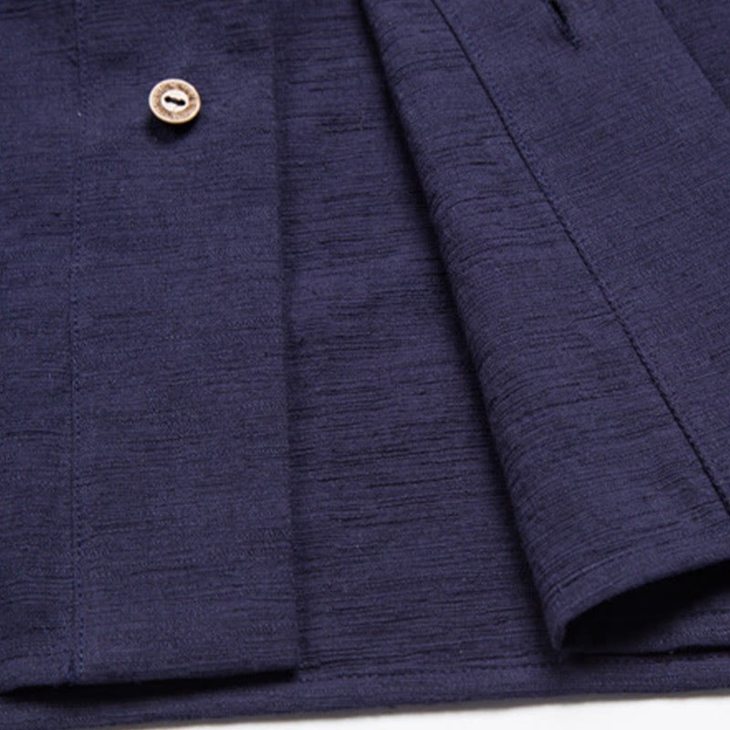Men's Short Sleeve Shirt With Pocket V Neck Cardigan Comfort Cotton Linen Shirt