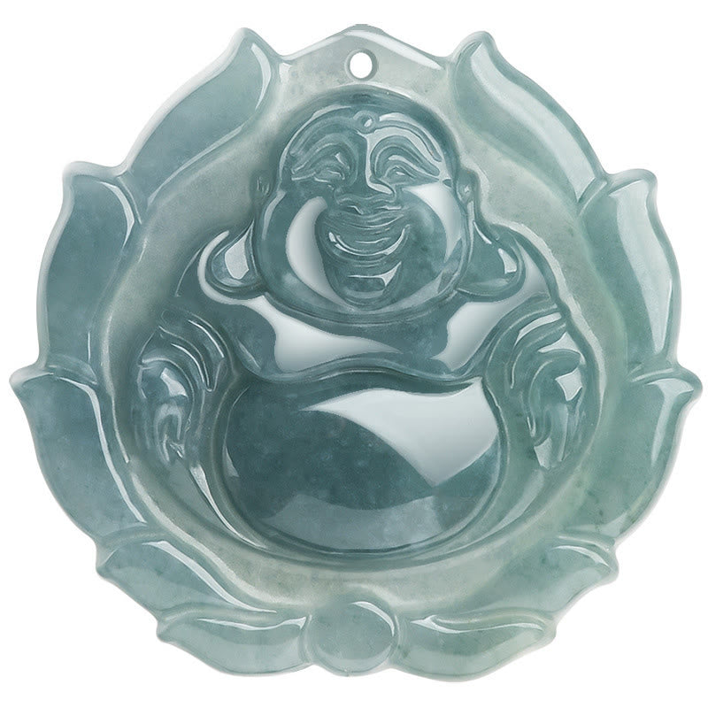 Natural Jade Laughing mystic zen Lotus Pattern Luck Necklace Pendant