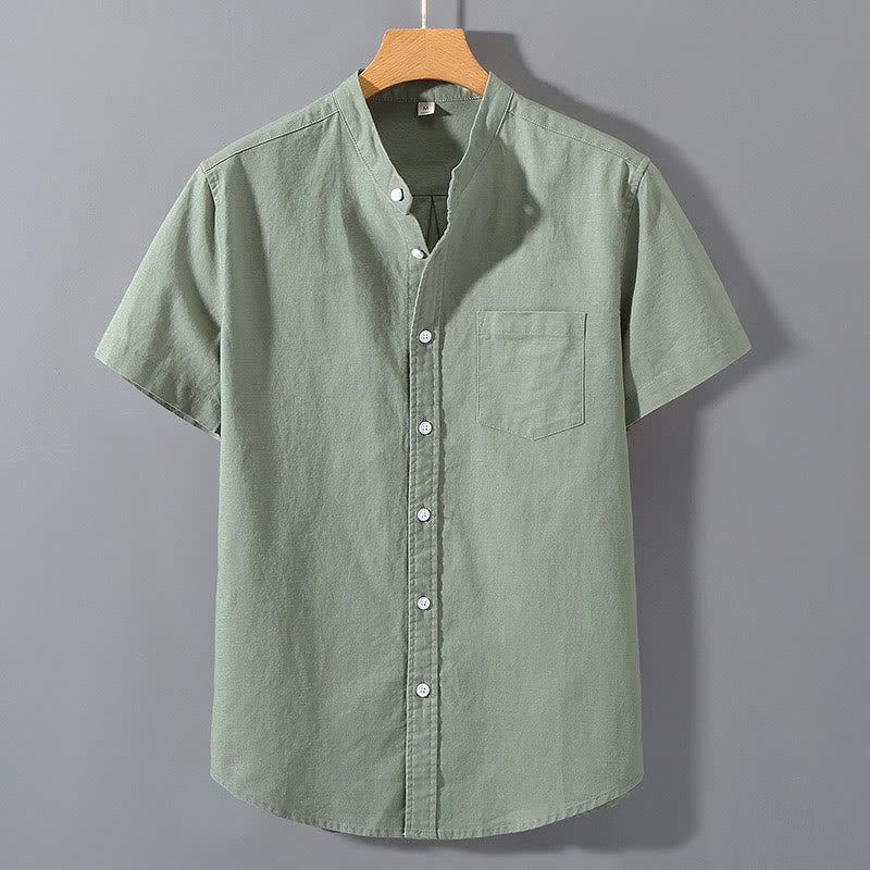 Summer Men's Short Sleeve Button Down Cotton Linen Shirt