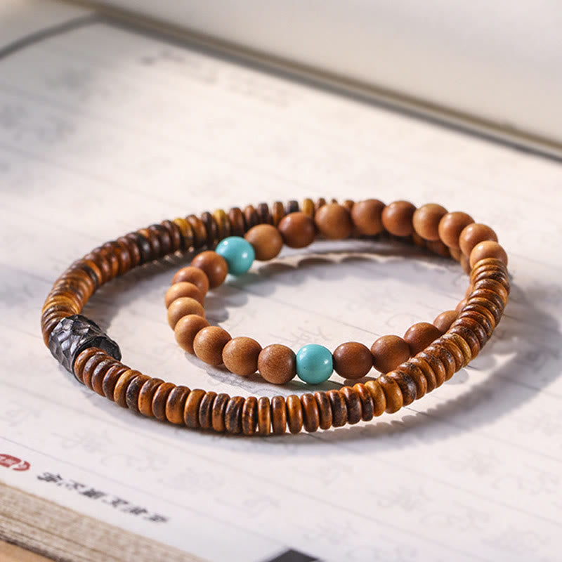 Sandalwood Small Leaf Red Sandalwood Thuja Sutchuenensis Boxwood Turquoise Protection Double Wrap Bracelet