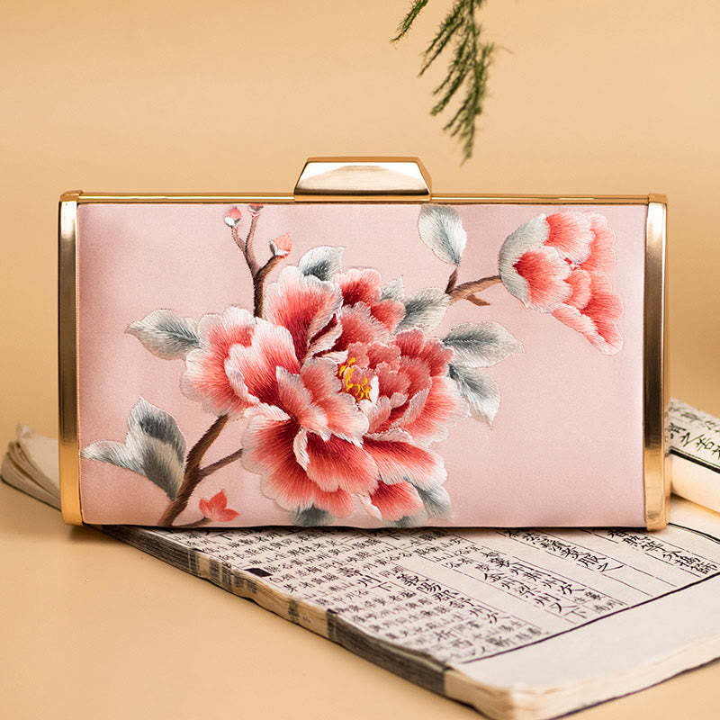 Carnation Peony Begonia Su Embroidery Wedding Shopping Purse Handbag Crossbody Bag