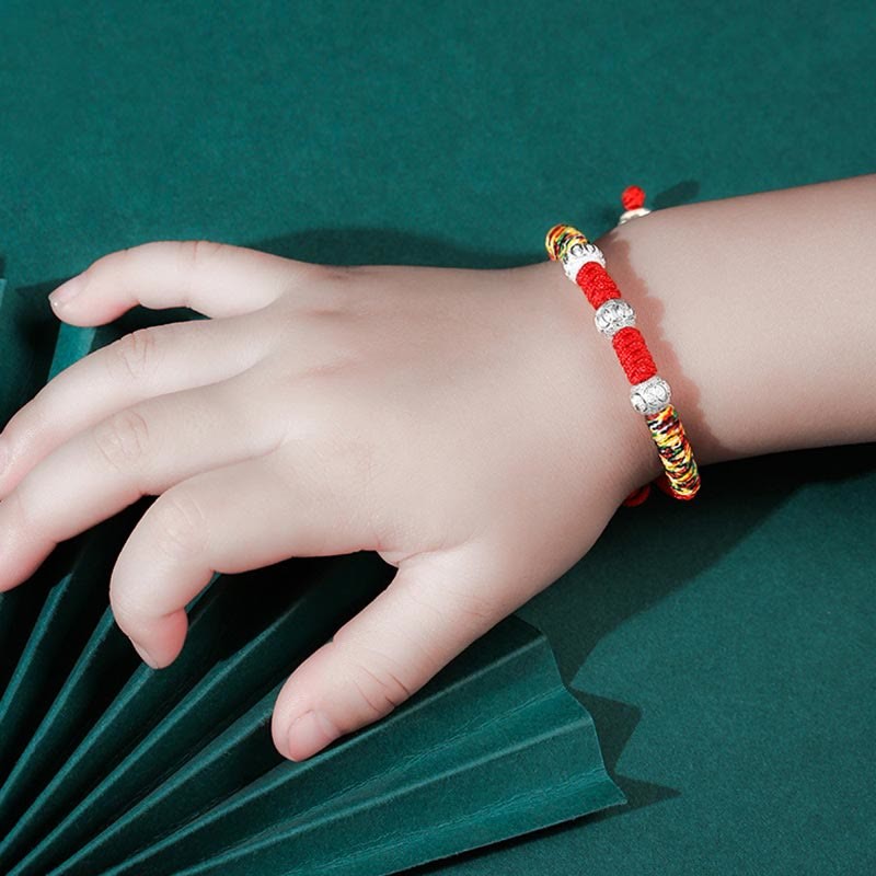925 Sterling Silver King Kong Knot Multicolored Red String Strength Handmade Braided Kids Child Bracelet
