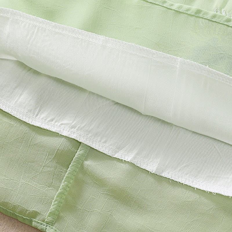 Embroidery Plants Flower Half Sleeve Plain Frog-Button Stand Collar Women's Shirt