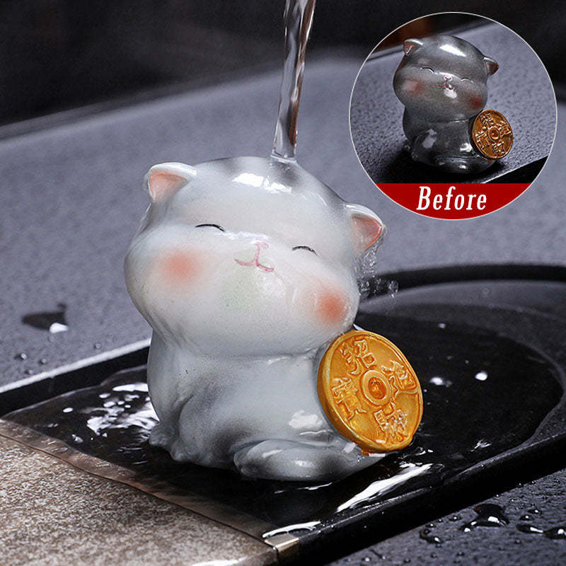 Color Changing Cute Mini Cat Resin Tea Pet Wealth Home Figurine Decoration