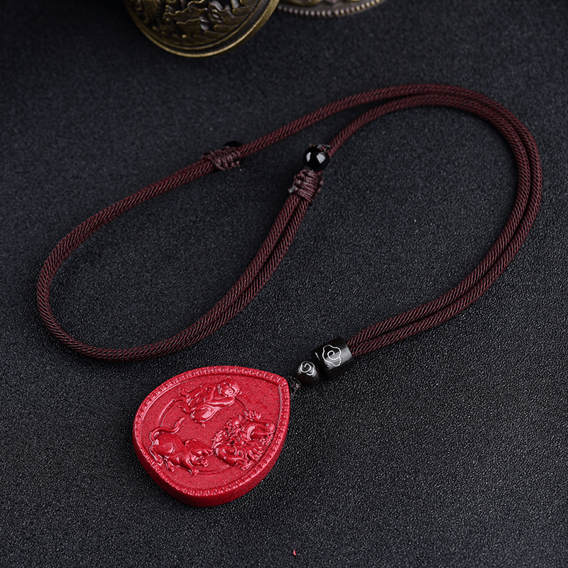 Chinese Zodiac Cinnabar Blessing Necklace Pendant