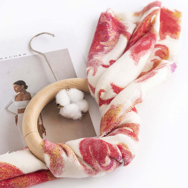Tibetan Red Flower Print Shawl Fall Winter Soft Warm Scarf Wrap
