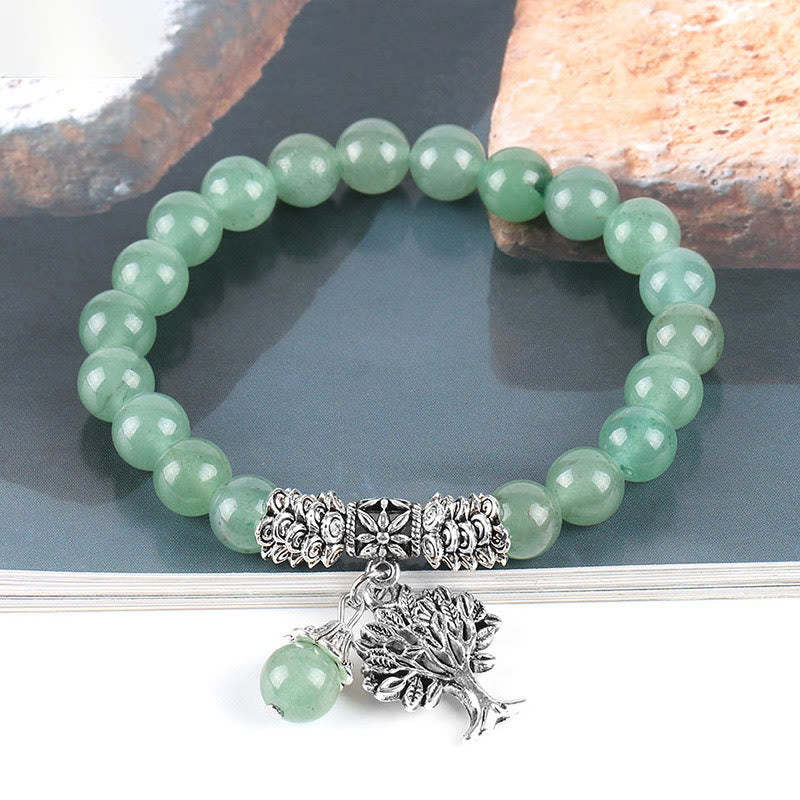 Natural Gemstone Tree of Life Lucky Charm Stretch Bracelet