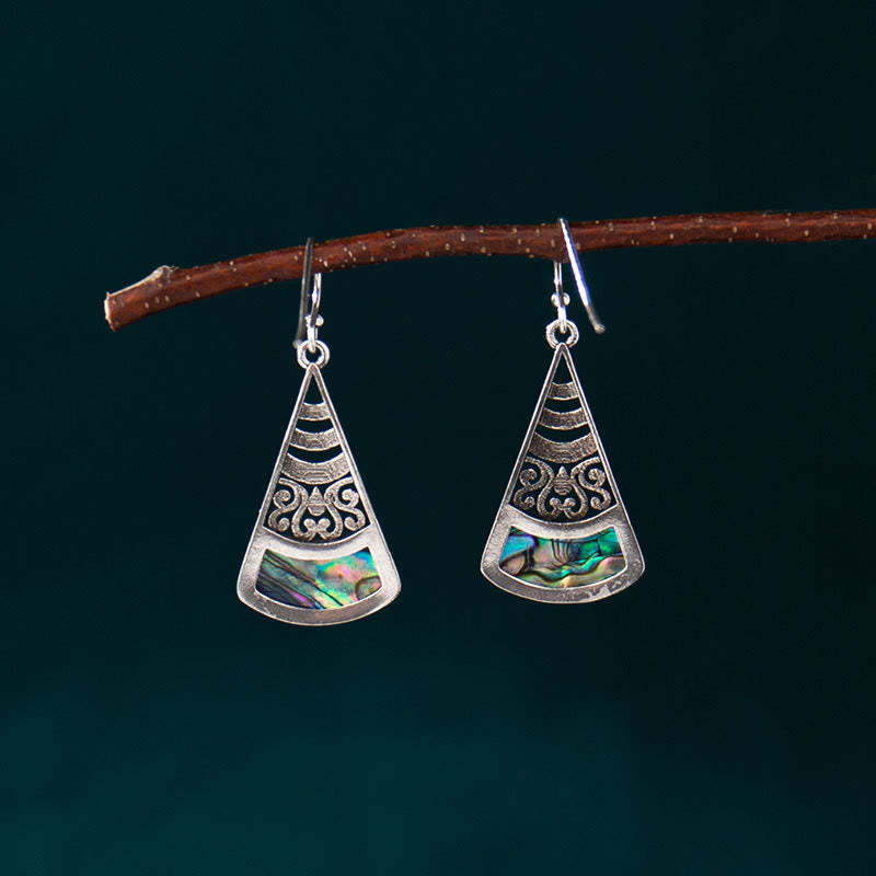 Copper Tridacna Stone Hollow Pattern Blessing Drop Earrings