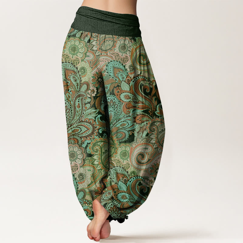 Colorful Cashew Flower Pattern Design Women's Elastic Waist Harem Pants