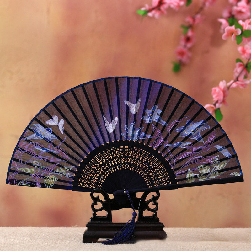 Cherry Blossom Lily Butterfly Bamboo Handheld Bamboo Folding Fan 21cm