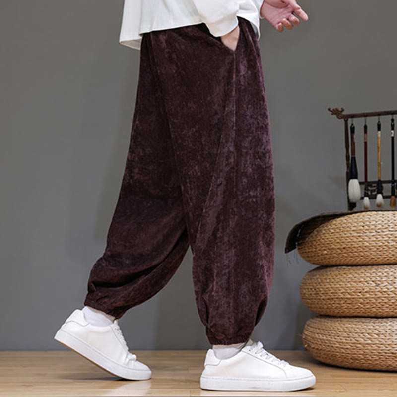 Fall Winter Men's Drawstring Chenille Harem Pants With Pockets
