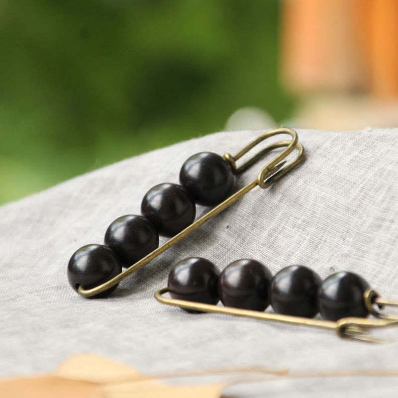 Vintage Sandalwood Agathis Alba Ebony Wood Peltogyne Beads Healing Brooch