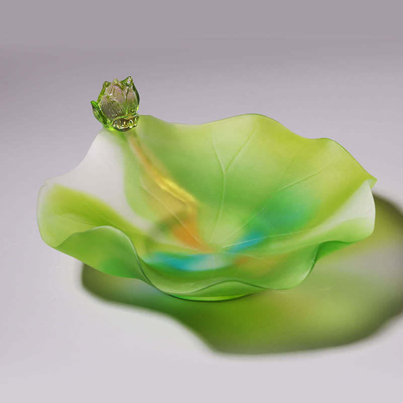 Feng Shui Lotus Handmade Liuli Crystal Art Piece Home Office Offering Decoration
