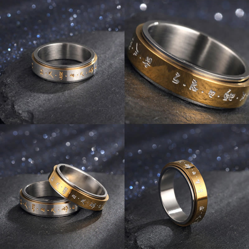 Tibetan Mantra Titanium Steel Balance Rotatable Ring