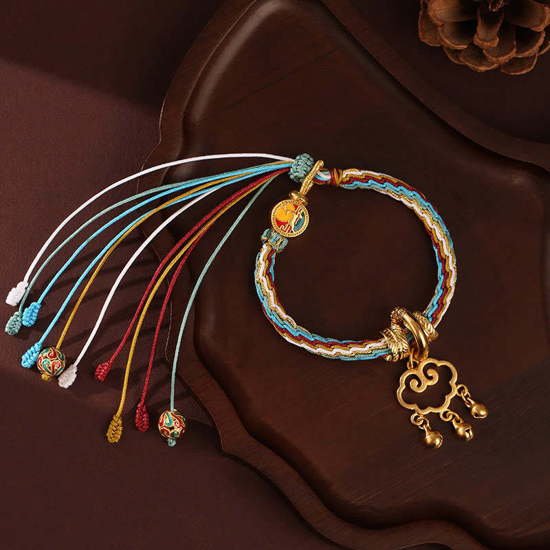 Handmade Dunhuang Color Deer Auspicious Cloud Peace Lock Bell Healing Reincarnation Knot Bracelet