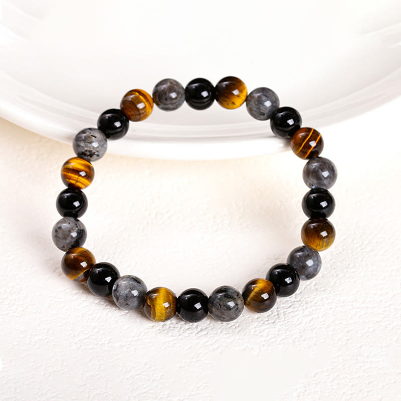 Tiger Eye Black Glitter Stone Black Glass Beads Snowflake Obsidian Lava Rock Rhodonite Protection Bracelet