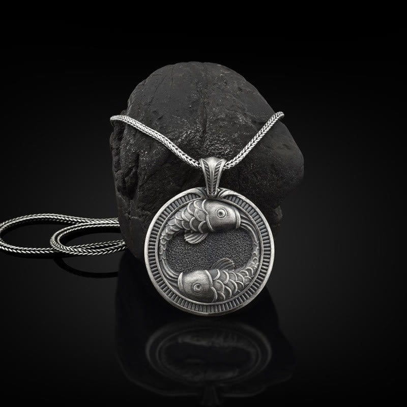 Pure Tin Double Koi Fish Luck Success Necklace Pendant