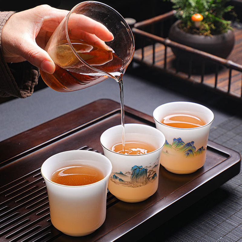 Mountains Rivers Tree Ceramic Teacup Kung Fu Tea Cup 120ml
