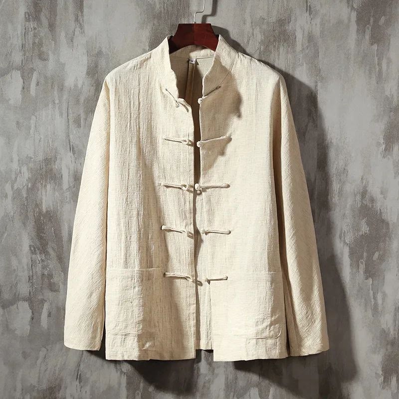 Stand Collar Tang Suit Casual Cotton Linen Shirt