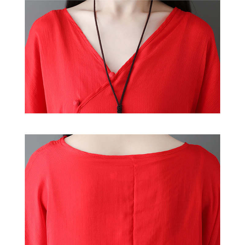V-Neck Midi Tunic Dress Wide Leg Pants Meditation Zen Practice Dance Clothing
