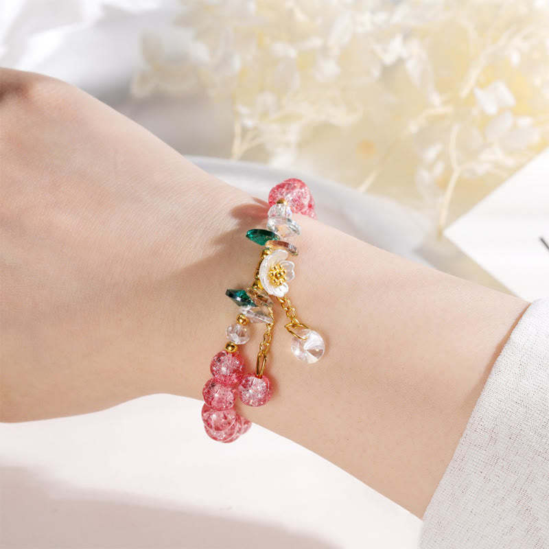 Simple Design Flower Charm Glass Bead Bracelet