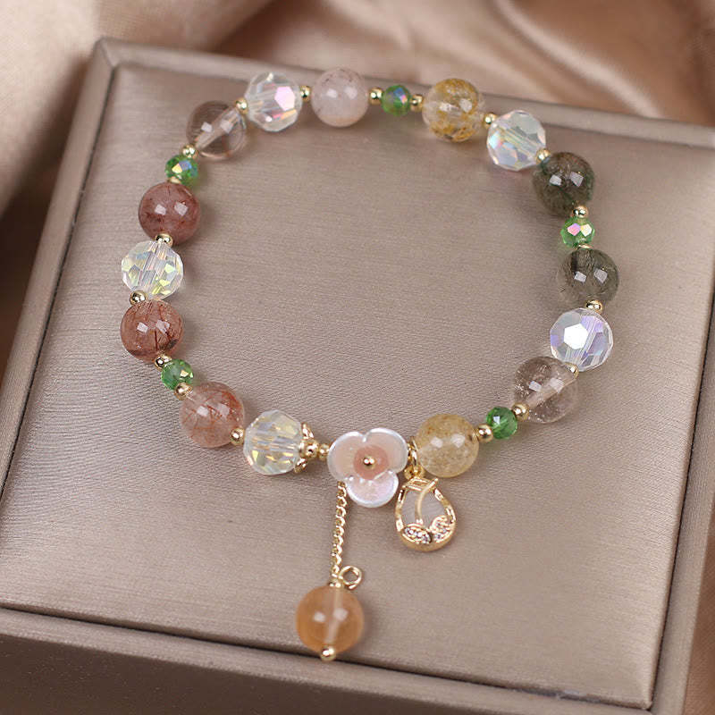 Strawberry Quartz Rutilated Quartz Fluorite Flower Healing Bracelet