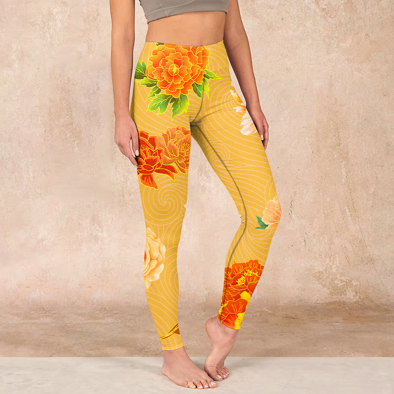 Vibrant Rose Flowers Print Gym Leggings Women's Yoga Pants