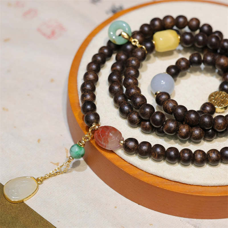 108 Mala Beads Brunei Agarwood Amber Red Agate Peace Buckle Jade Peace Bracelet