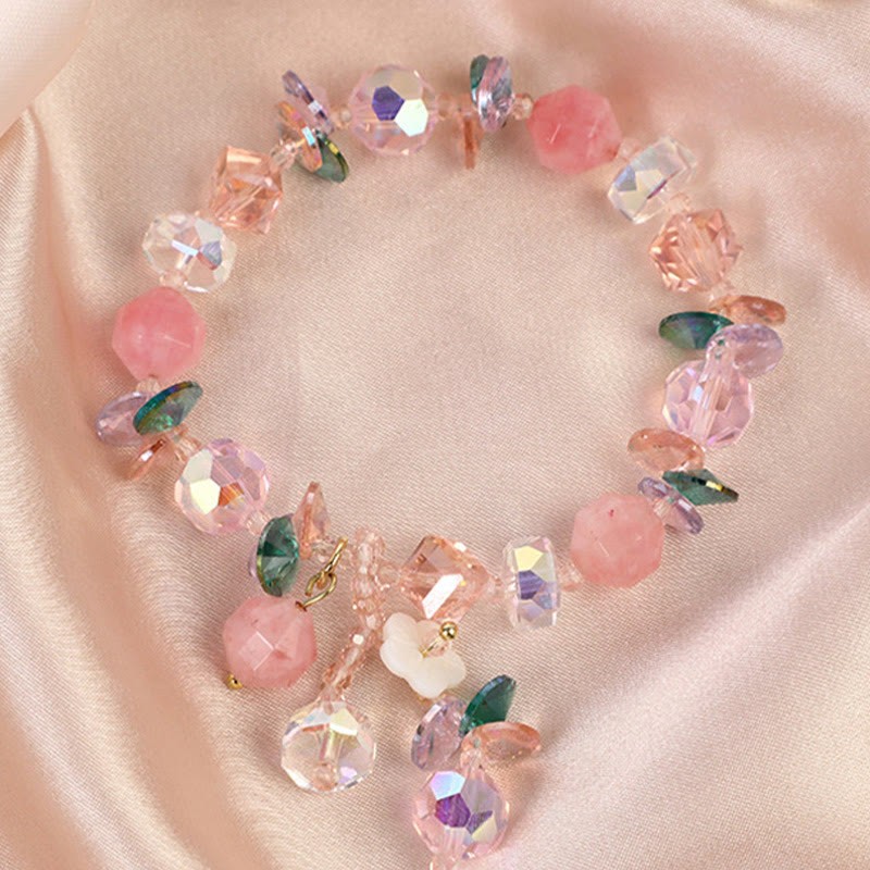 Pink Crystal Green Crystal White Crystal Flower Warmth Bracelet