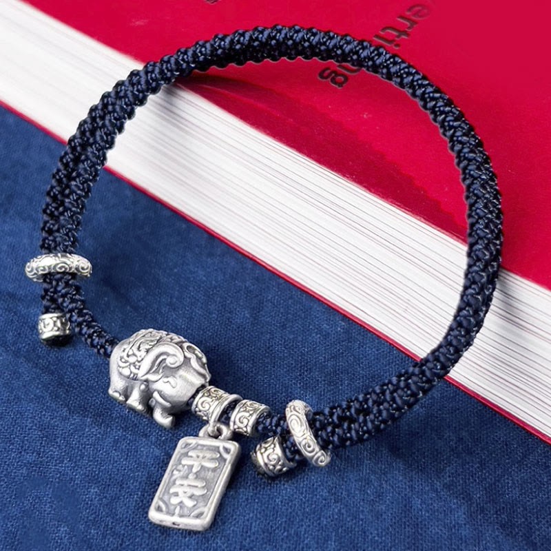 925 Sterling Silver Elephant Safe And Well Amulet Charm Strength Bracelet