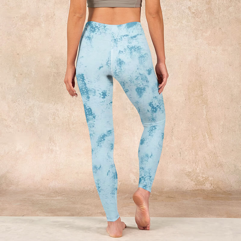 Light Blue Tie-dye Print Gym Fitness Leggings Women's Yoga Pants