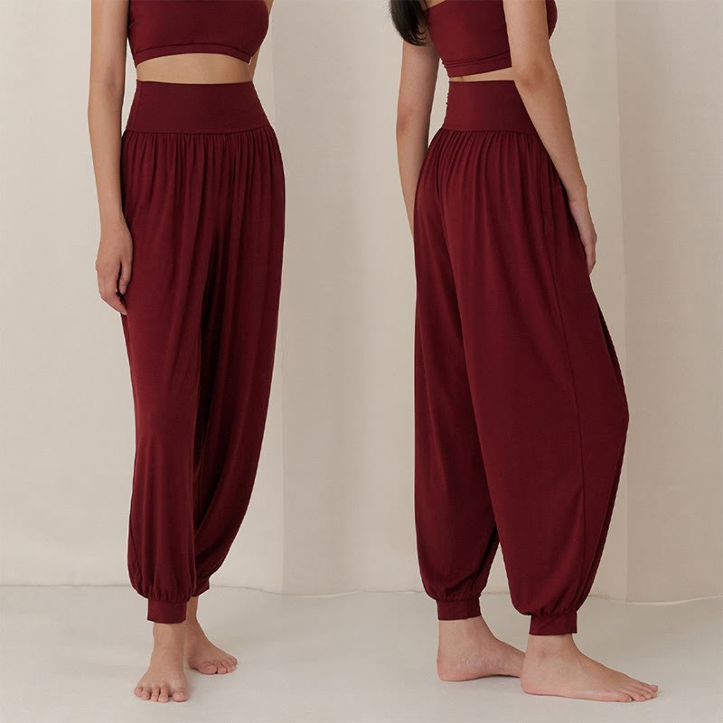 Casual Plain High Waist Tummy Control Women's Leica Harem Pants With Pockets