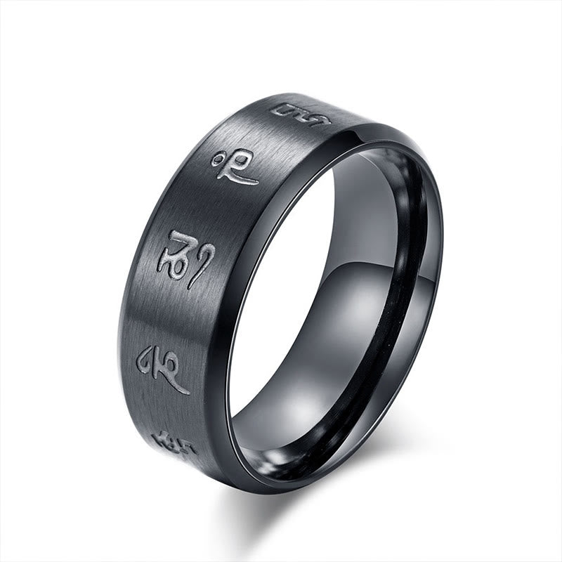 Black Jambhala Mantra Titanium Steel Balance Ring