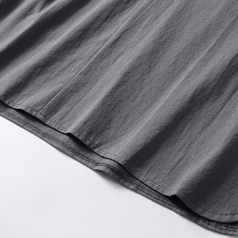 Casual Plain Color Two Buttons Three Quarter Sleeve Cotton Linen Men's Shirt