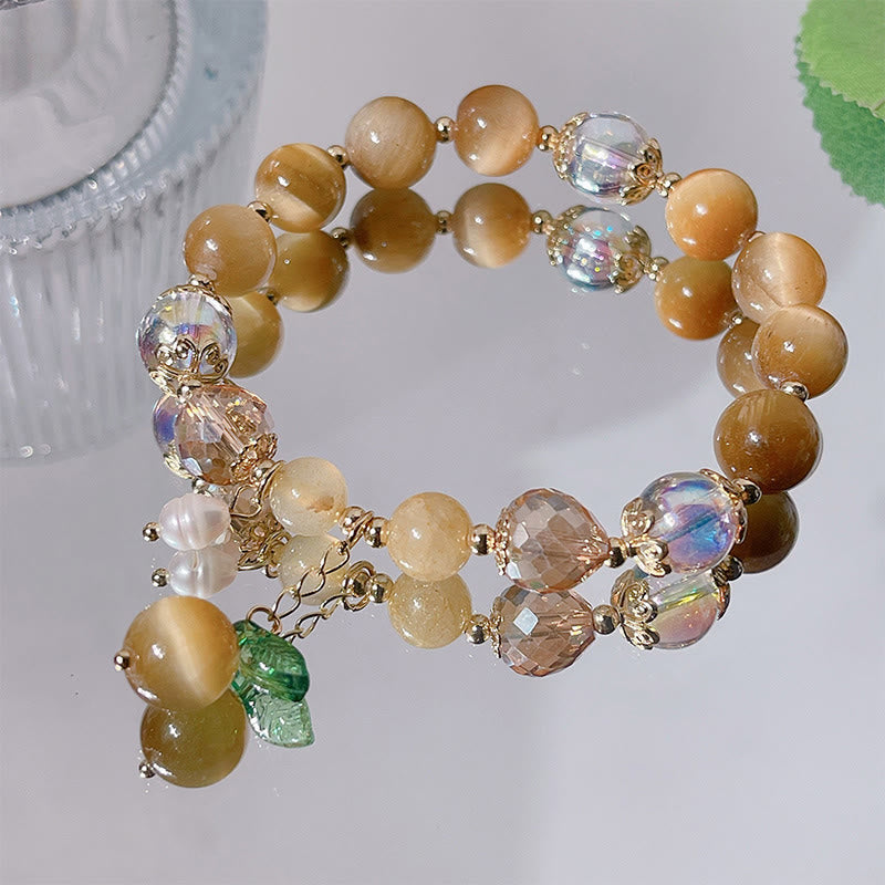 Natural Tiger Eye Beads Green Leaf Courage Bracelet