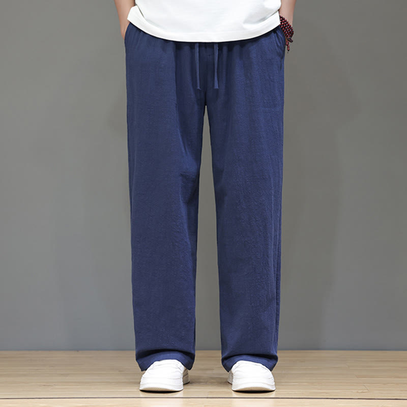 Summer Men's Linen Straight Leg Pants With Pockets