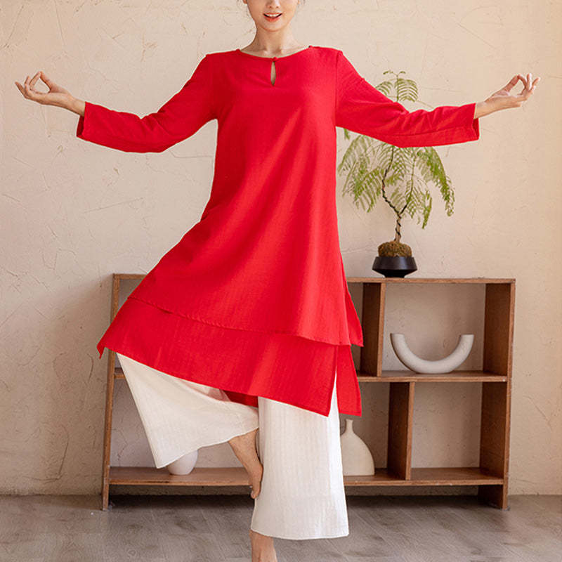 2Pcs Simple Design Tai Chi Meditation Yoga Clothing Top Pants Women's Set