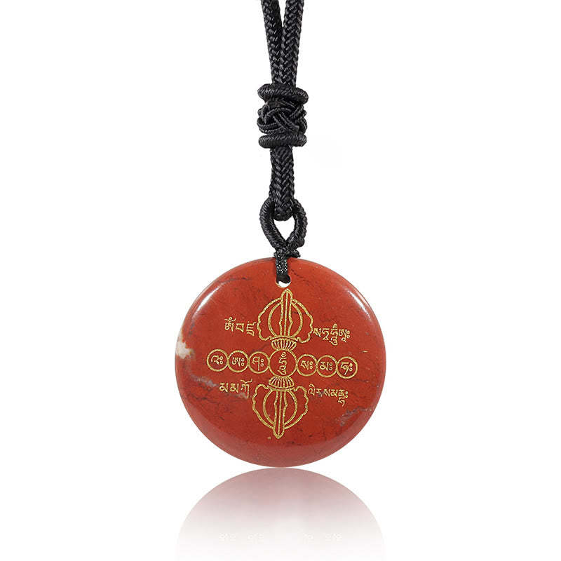 Vajra Dorje Sanskrit Pattern Natural Various Crystal Black Obsidian Fulfilment Necklace Pendant