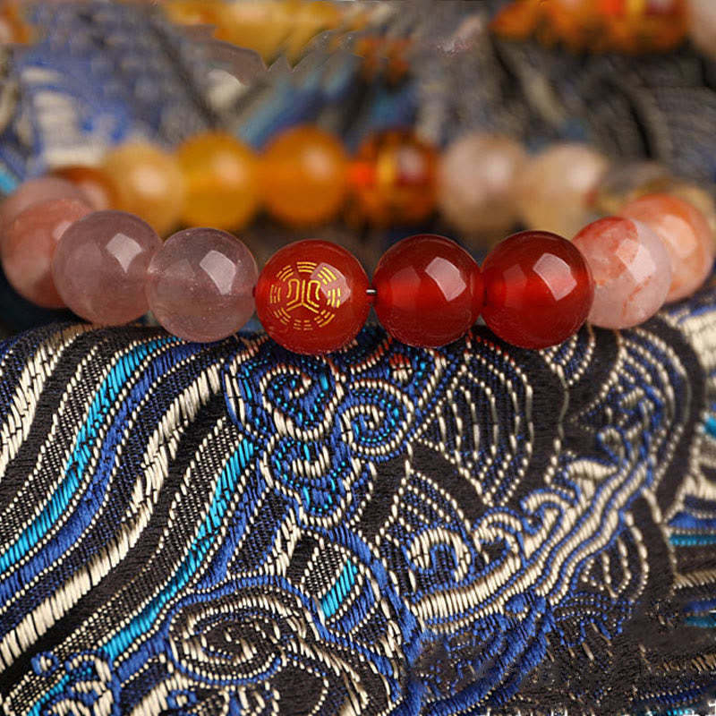 Five Elements Various Agate Crystal Black Onyx Green Chalcedony Aquamarine Wisdom Bracelet