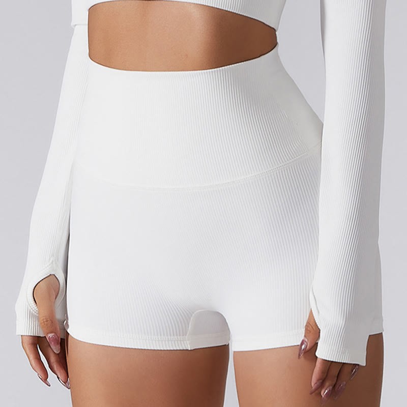 Ribbed Long Sleeve Crop Top T-shirt Shorts Sports Fitness Gym Yoga Outfits