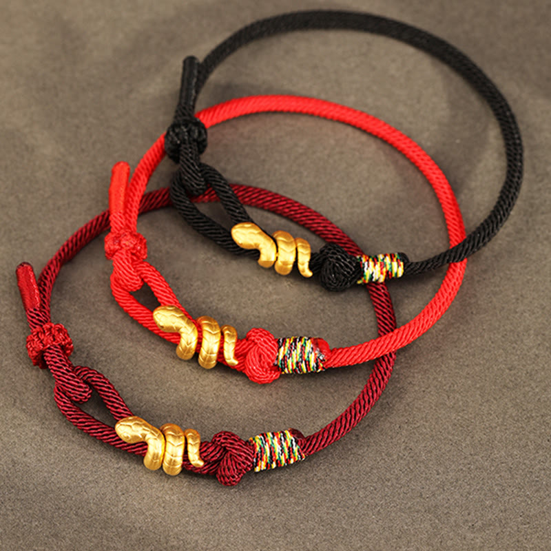 999 Gold Year of the Snake Design Handmade Luck Protection?Rope Braided Bracelet