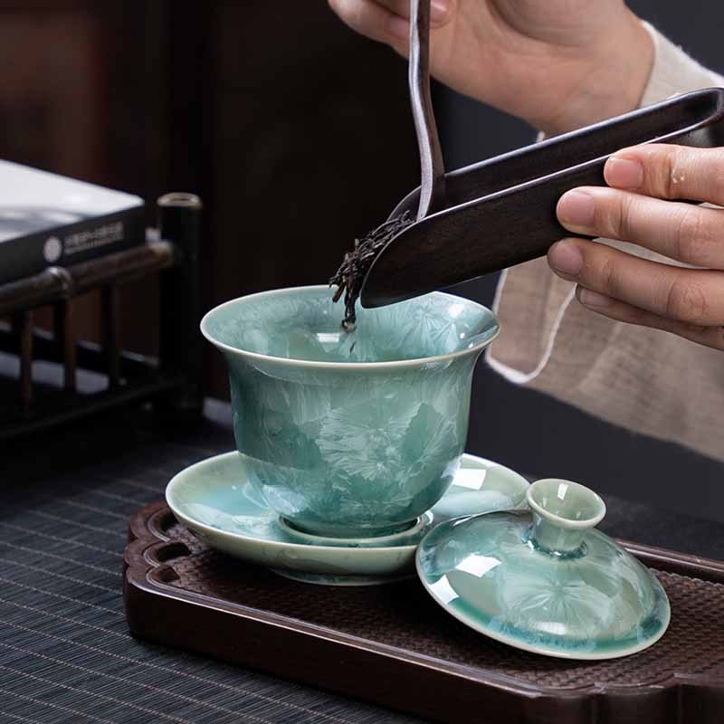 Traditional Glaze Ceramic Gaiwan Sancai Teacup Kung Fu Tea Cup And Saucer With Lid 180ml