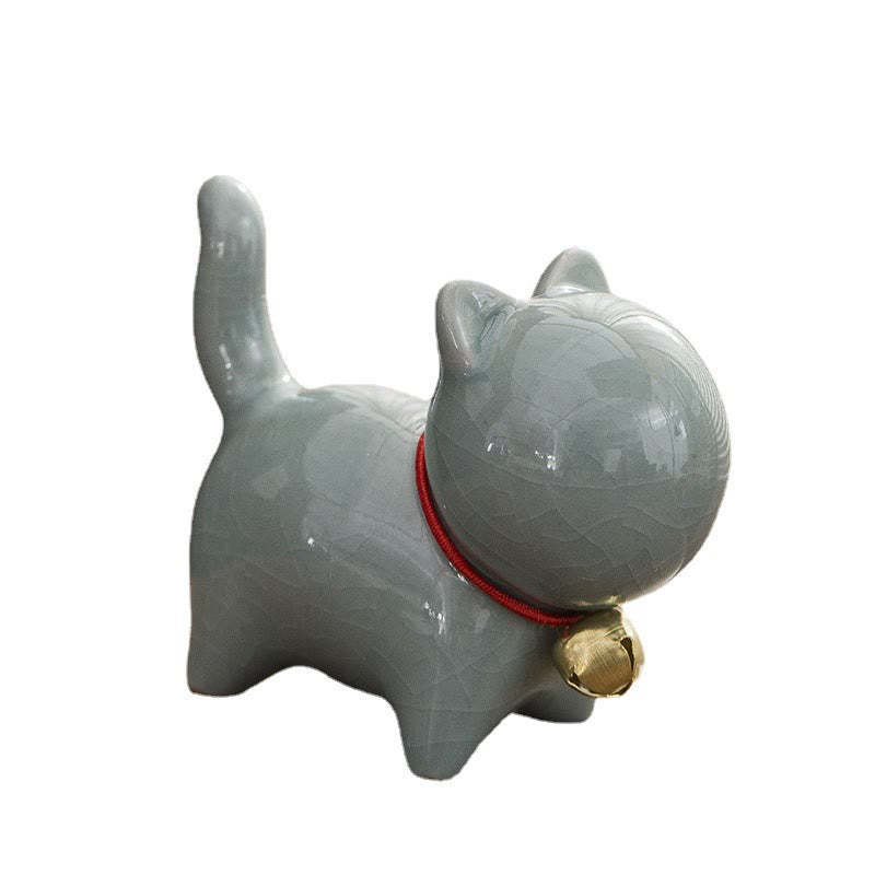 Mini Cute Lucky Bell Cat Tea Pet Ceramic Home Desk Figurine Decoration