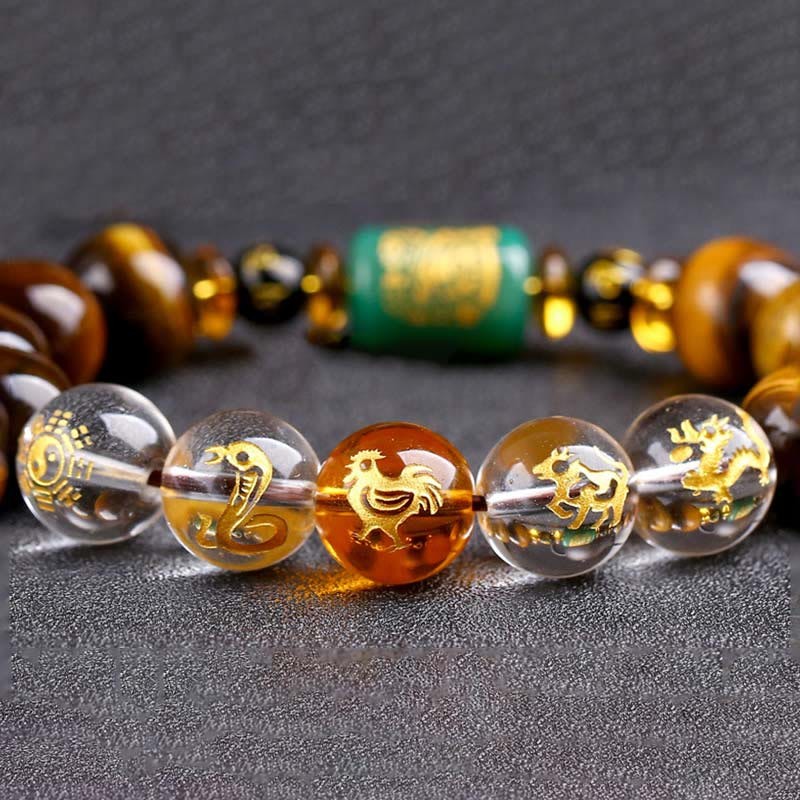 Chinese Zodiac Tiger Eye White Crystal Courage Bracelet