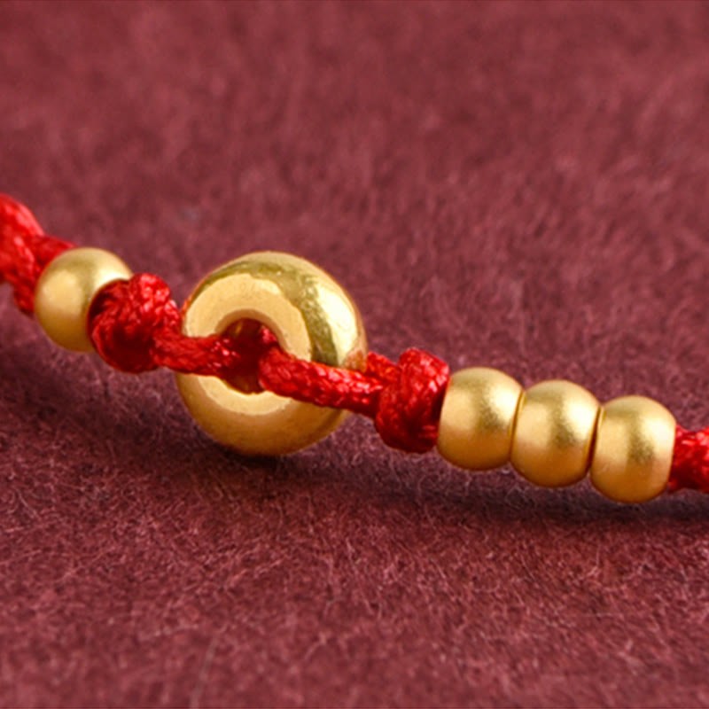 999 Gold Small Peace Buckle Design Handmade Luck?Braided Rope Bracelet Anklet