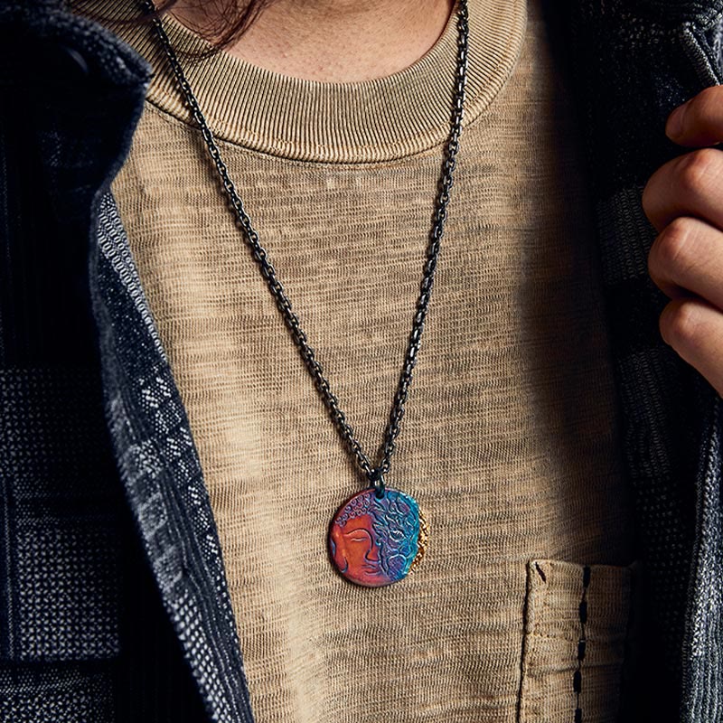 999 Sterling Silver 24K Gold Half Demon Half mystic zen Compassion Necklace Pendant