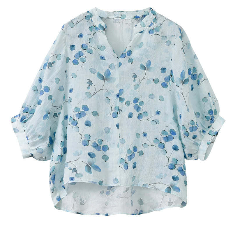 Fruits Leaves Pattern Lantern Sleeve Top Loose Tee T-shirt