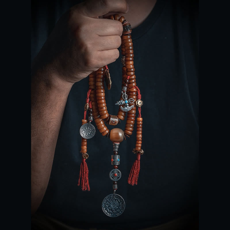 Tibetan 108 Mala Beads Yak Bone Dzi Bead Nine Palaces Eight Diagrams Charm Strength Bracelet