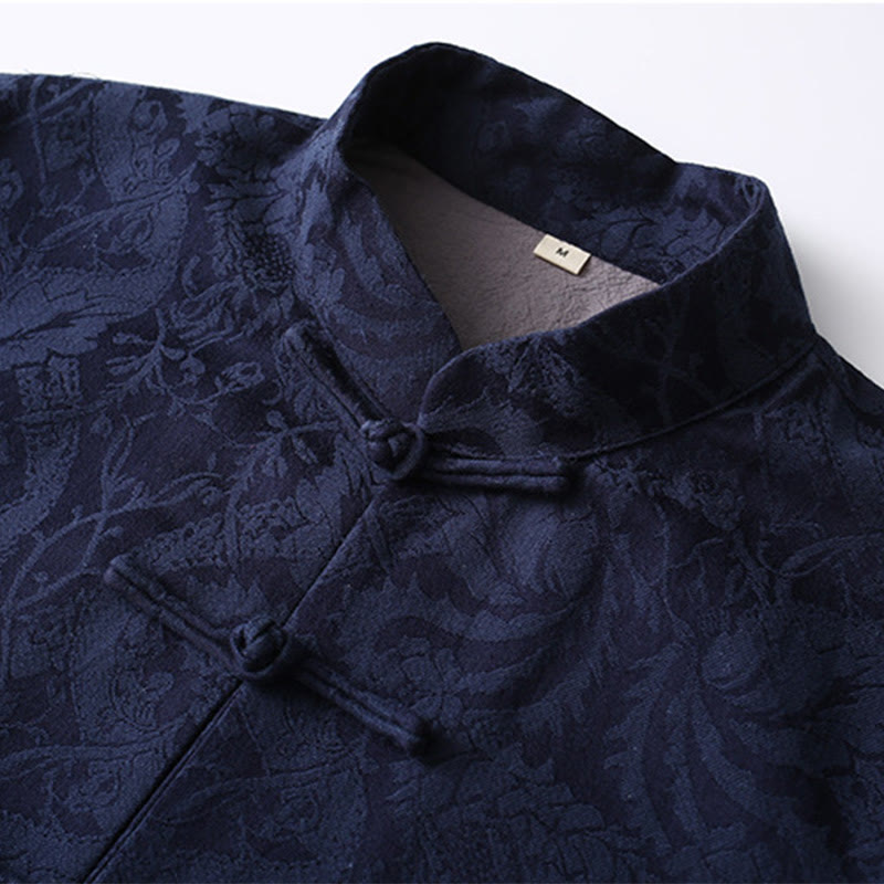 Chinese New Year Jacquard Embroidery Solid Color Cuff Frog-button Tang Suit Cotton Men's Jacket Shirt With Pockets